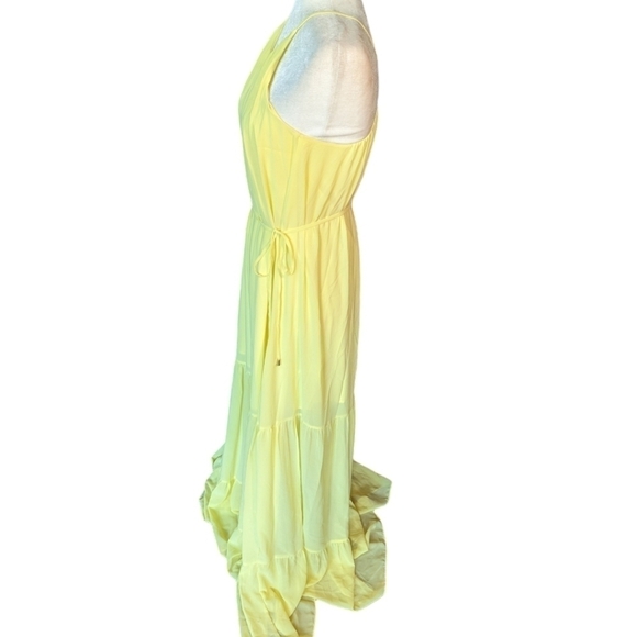 Buttery yellow chiffon flowy t back fairycore belted maxi sun dress sz 2 - Picture 10 of 13